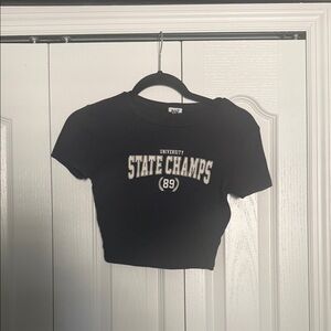 Garage Black Crop Top with White Print